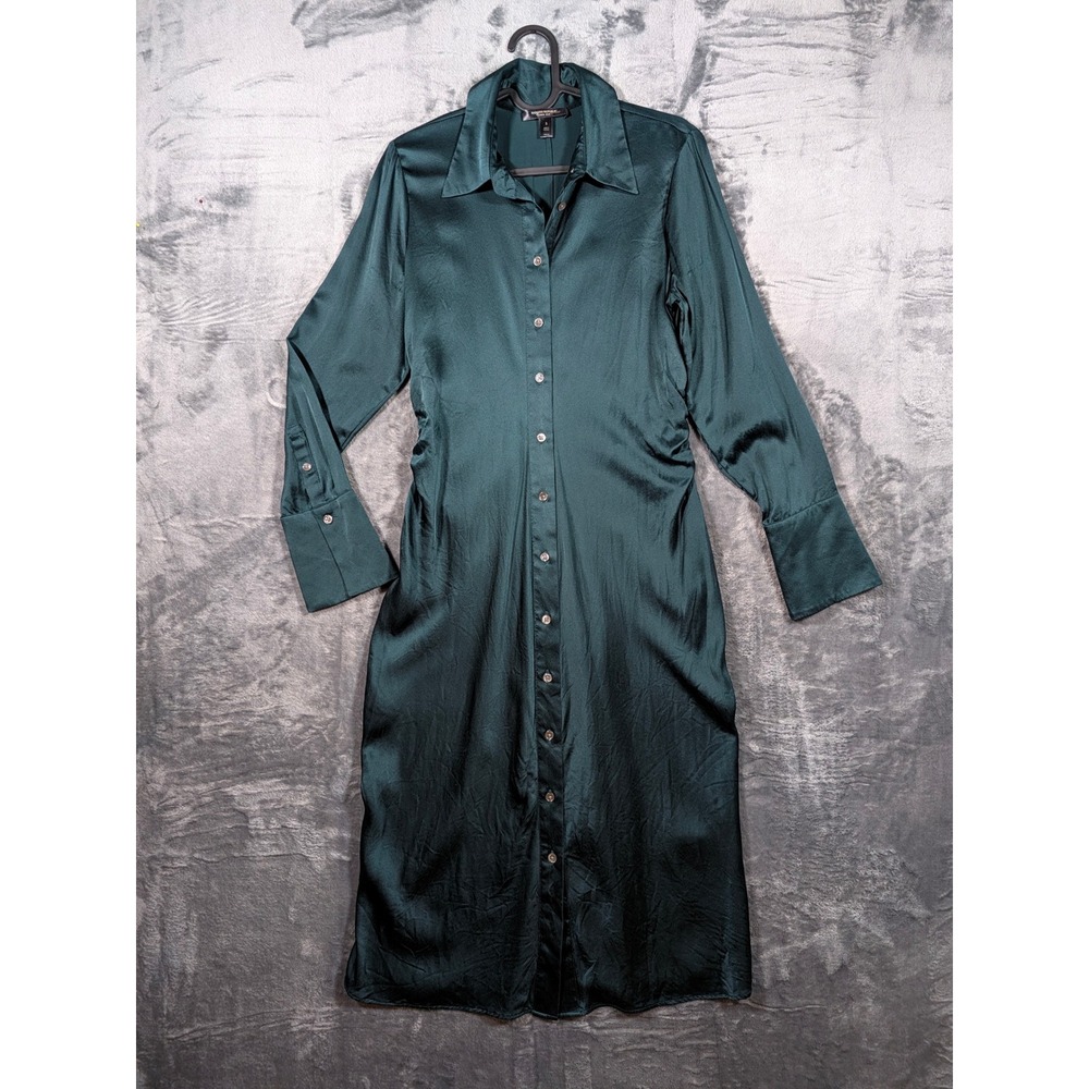 Banana Republic Enchant Silk Shirtdress Emerald Green Satin Midi Dress Small